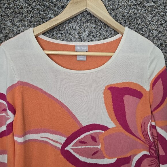 Chicos Top Womens 1 US Medium Orange Knit Tunic Scoop Neck Casual Ladies - Picture 4 of 7